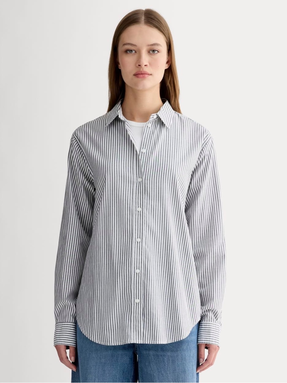 Everlane Grey & White Striped Button Up Top - Size 14